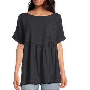 Free People Navy Moon City Patch Pocket Oversized Babydoll Top Size Extra Large